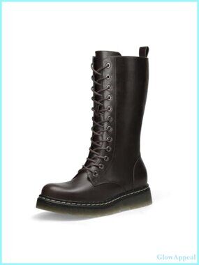Mid Calf Combat Boots Lace Up Side Zip Chunky Platform